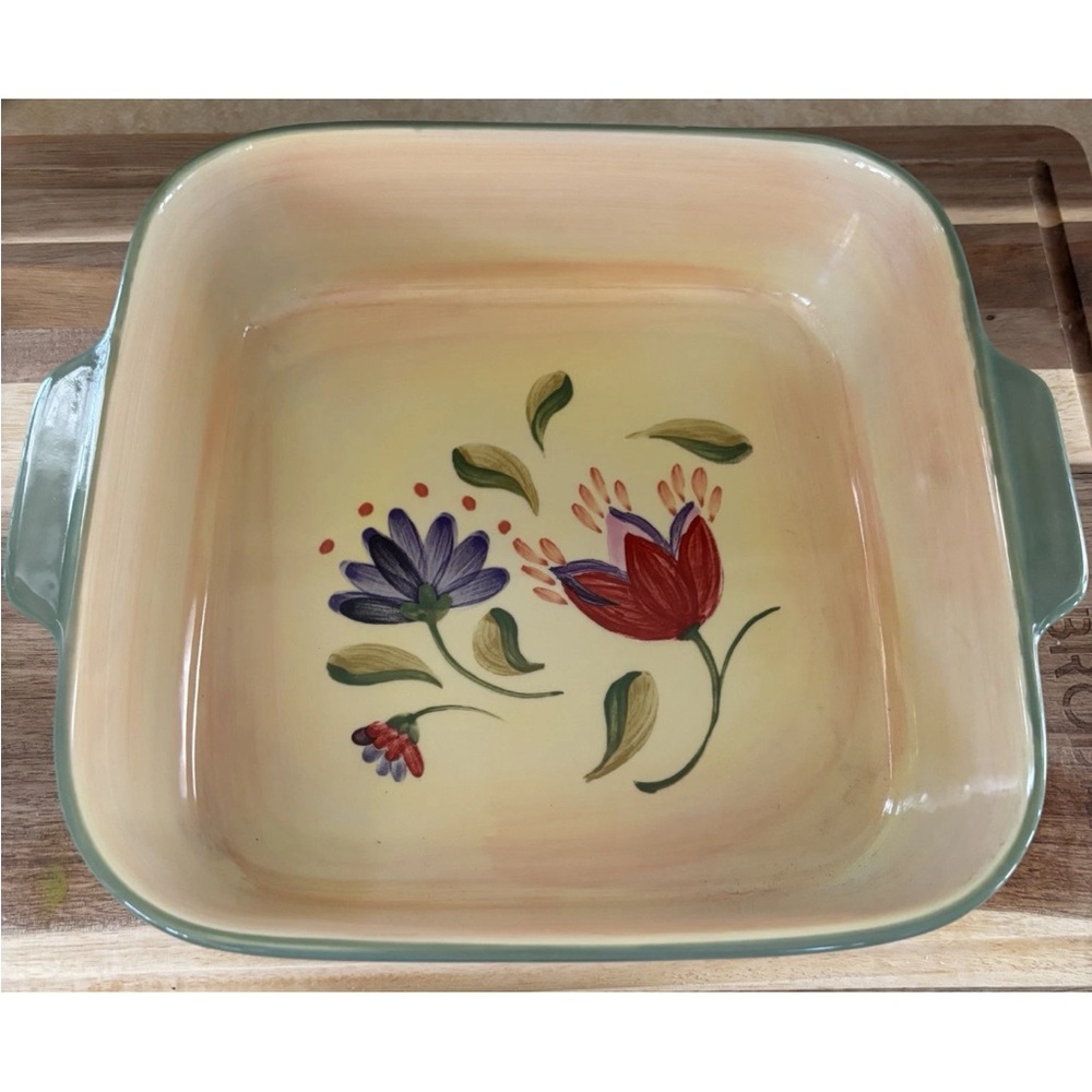 Pfaltzgraff Napoli Square 9X9square Floral Ceramic Bakeware - Cream Interior New